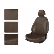 Чехлы на сиденья из экокожи Hyundai Solaris 1 хэтчбек (2010-2017) CarFashion коричневый/коричневый/бежевый