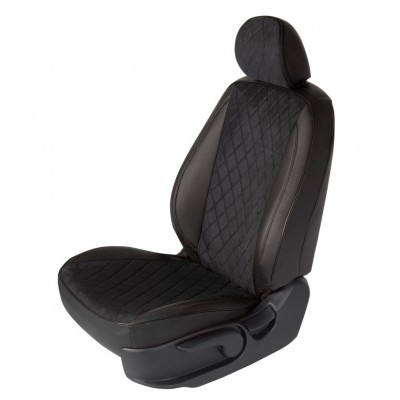 Чехлы на сиденья Hyundai Creta 2 (2021-2022) MAXIMAL ROMB Экокожа с алькантарой, черный/шов черный
