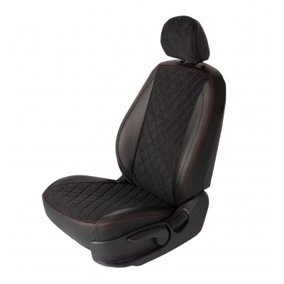 Чехлы на сиденья Hyundai Creta 2 (2021-2022) MAXIMAL ROMB Экокожа с алькантарой, черный/шов красный