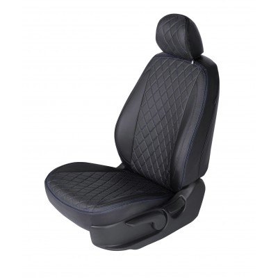 Чехлы на сиденья Hyundai Creta 2 (2021-2022) MAXIMAL ROMB Экокожа, черный/шов синий