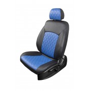 Чехлы на сиденья Hyundai Solaris 1 седан (2010-2017) MAXIMAL ROMB Экокожа, черный/синий шов синий