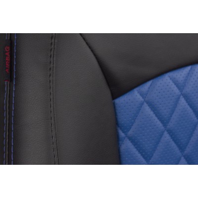 Чехлы на сиденья Hyundai Solaris 2 седан (2017-2022) MAXIMAL ROMB Экокожа, черный/синий шов синий