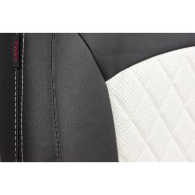 Чехлы на сиденья Kia Rio 4 седан (2017-2022) MAXIMAL ROMB Экокожа, черный/белый шов белый
