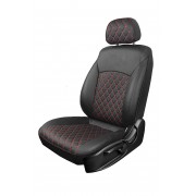 Чехлы на сиденья Renault Logan 2 (2014-2022) 40/60 Stepway MAXIMAL VIP Экокожа,  черный/черный/черный шов красный