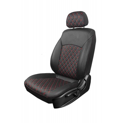 Чехлы на сиденья Hyundai Creta 2 (2021-2022) MAXIMAL ROMB Экокожа, черный/черный/черный шов красный