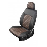 Чехлы на сиденья Skoda Octavia A7 (2013-2022) Elegance MAXIMAL VIP Экокожа, черный/черный/шоколад шов золотой