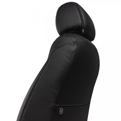 Чехлы на сиденья Skoda Octavia A7 (2013-2022) Elegance MAXIMAL VIP Экокожа, черный/черный/шоколад шов золотой