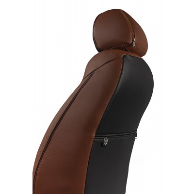 Чехлы на сиденья Skoda Octavia A7 (2013-2022) Elegance MAXIMAL VIP Экокожа, черный/коричнев/черный шов черный