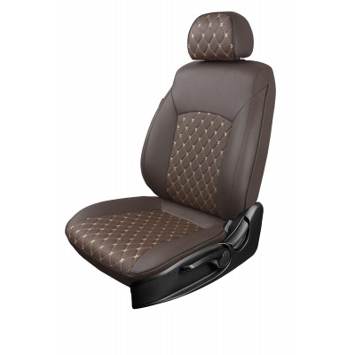 Чехлы на сиденья Toyota Land Cruiser 200 (2007-2015) MAXIMAL VIP Экокожа, черный/шоколад/шоколад шов золотой