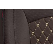 Чехлы на сиденья Toyota RAV4 (2018-2022) MAXIMAL VIP Экокожа, черный/шоколад/шоколад шов золотой