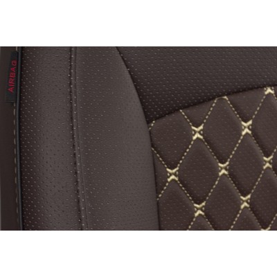 Чехлы на сиденья Hyundai Solaris 2 седан (2017-2022) MAXIMAL VIP Экокожа, черный/шоколад/шоколад шов золотой